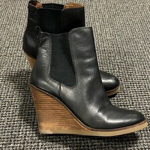 Lucky Brand Black Leather Wedge Boots